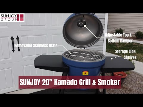 SUNJOY 20 Inch Charcoal Grill, Egg-shaped Outdoor Grill with Pizza Stone, Ultimate BBQ Grill and Smoker with Wheels