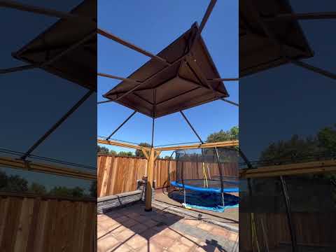 Sunjoy Outdoor Patio 13x15 2-Tier Wooden Frame Backyard Hardtop Gazebo with Ceiling Hook.