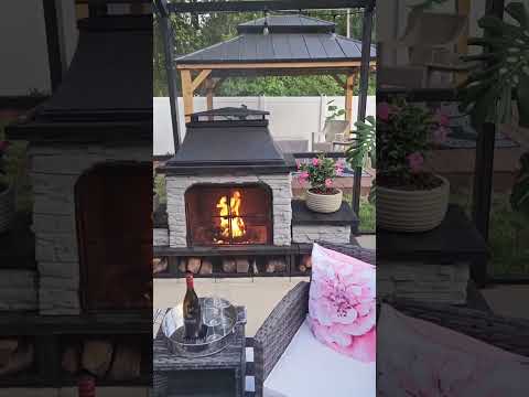 SUNJOY Outdoor 48 Inch Steel Wood Burning Stone Fireplace with Fire Poker and Removable Grate