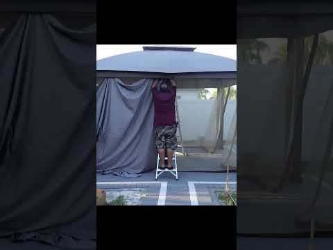 SUNJOY 11x13 Soft Top Gazebo Outdoor Steel Frame Patio Gazebo with 2-Tier Canopy, Netting, Curtains and Hook