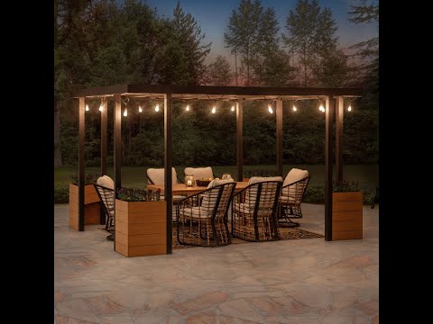 SUNJOY Outdoor Patio Black 10x12 Modern Metal Pergola Kit with Planters