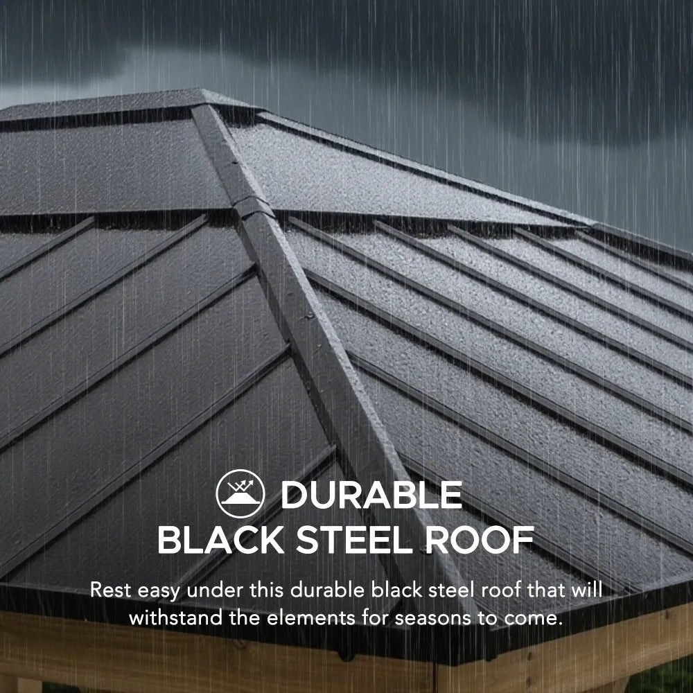 SUNJOY Outdoor Patio 13x15 Wooden Frame Backyard Hardtop Gazebo with Ceiling Hook