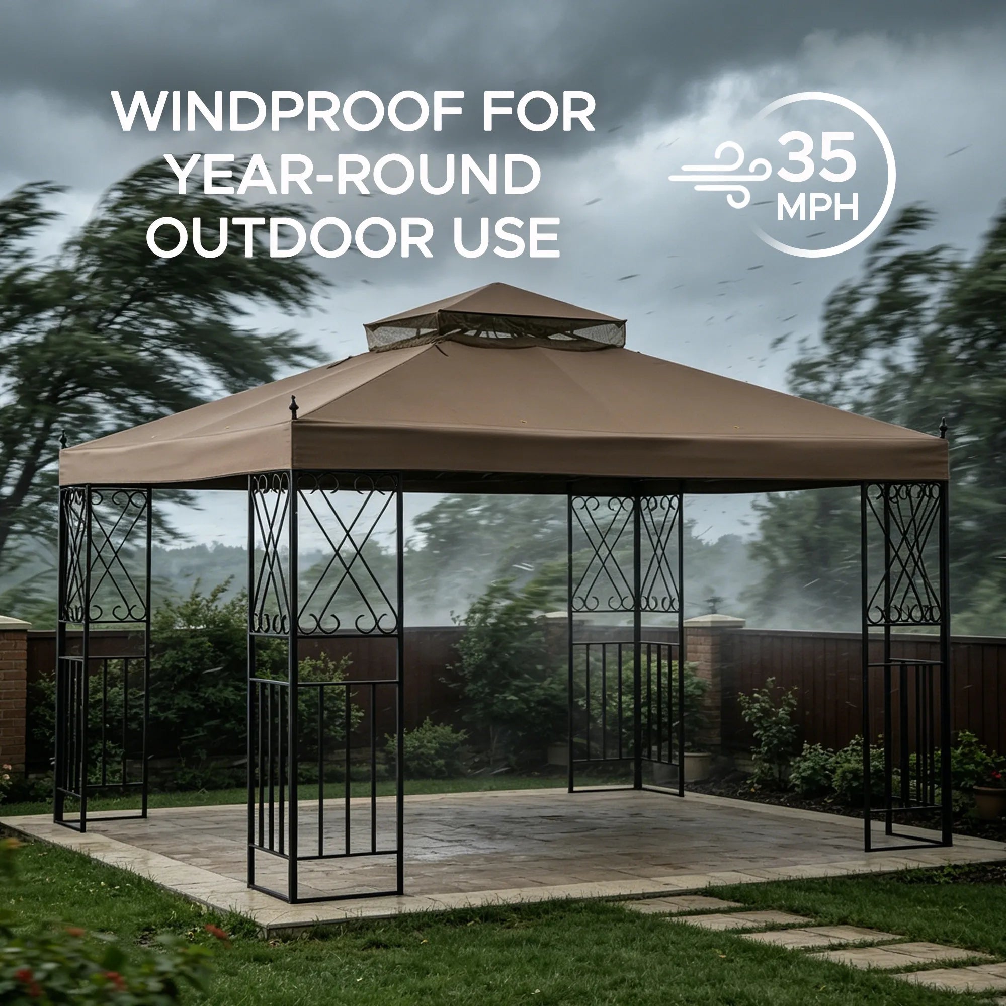 SUNJOY Outdoor Patio 10x12 Khaki 2-Tier Steel Backyard Soft Top Gazebo with Ceiling Hook
