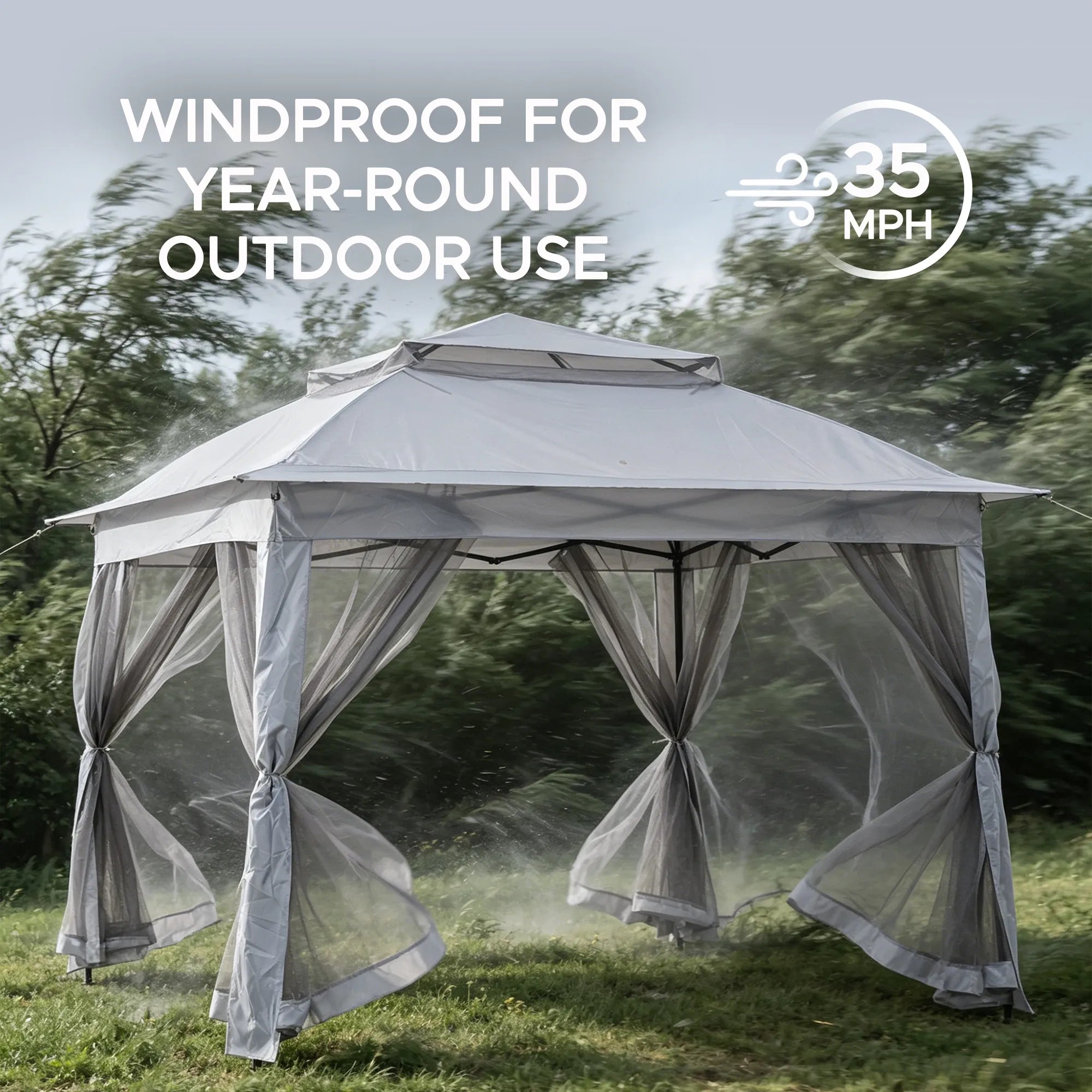 SUNJOY 11x11 Portable Pop Up Gazebo with 2-Tier Roof and Netting - Gray