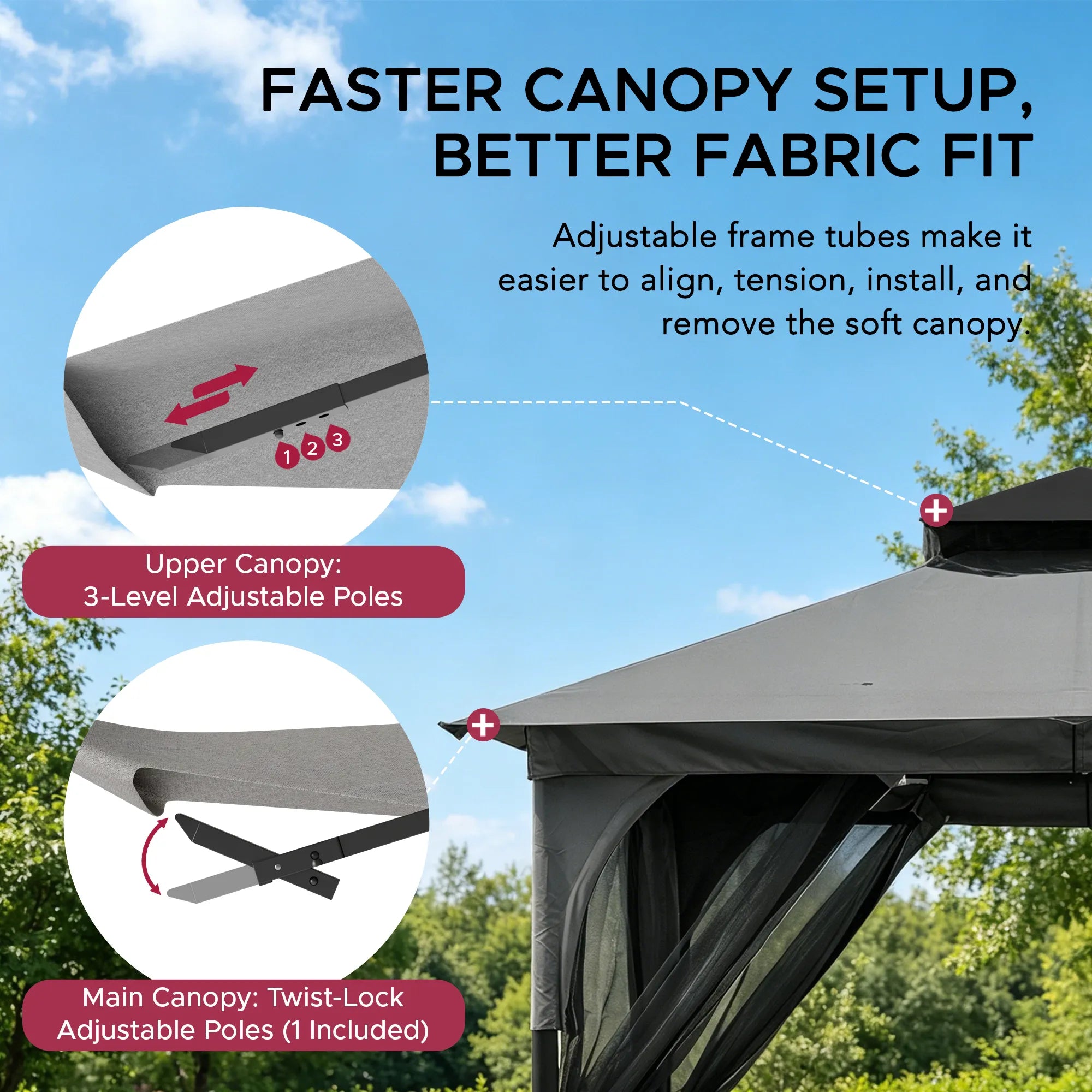 SUNJOY 9x9 Soft Top Garden Gazebo with Mosquito Netting - Gray & Black