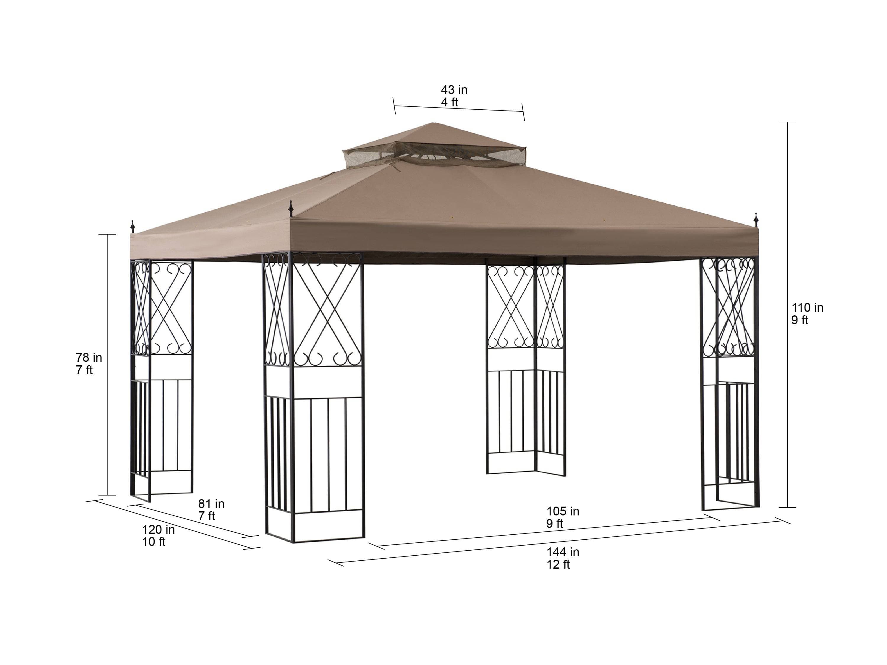 SUNJOY Outdoor Patio 10x12 Khaki 2-Tier Steel Backyard Soft Top Gazebo with Ceiling Hook