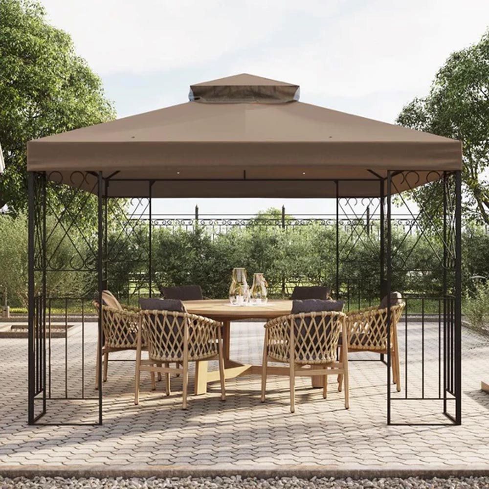 SUNJOY Outdoor Patio 10x12 Khaki 2-Tier Steel Backyard Soft Top Gazebo with Ceiling Hook