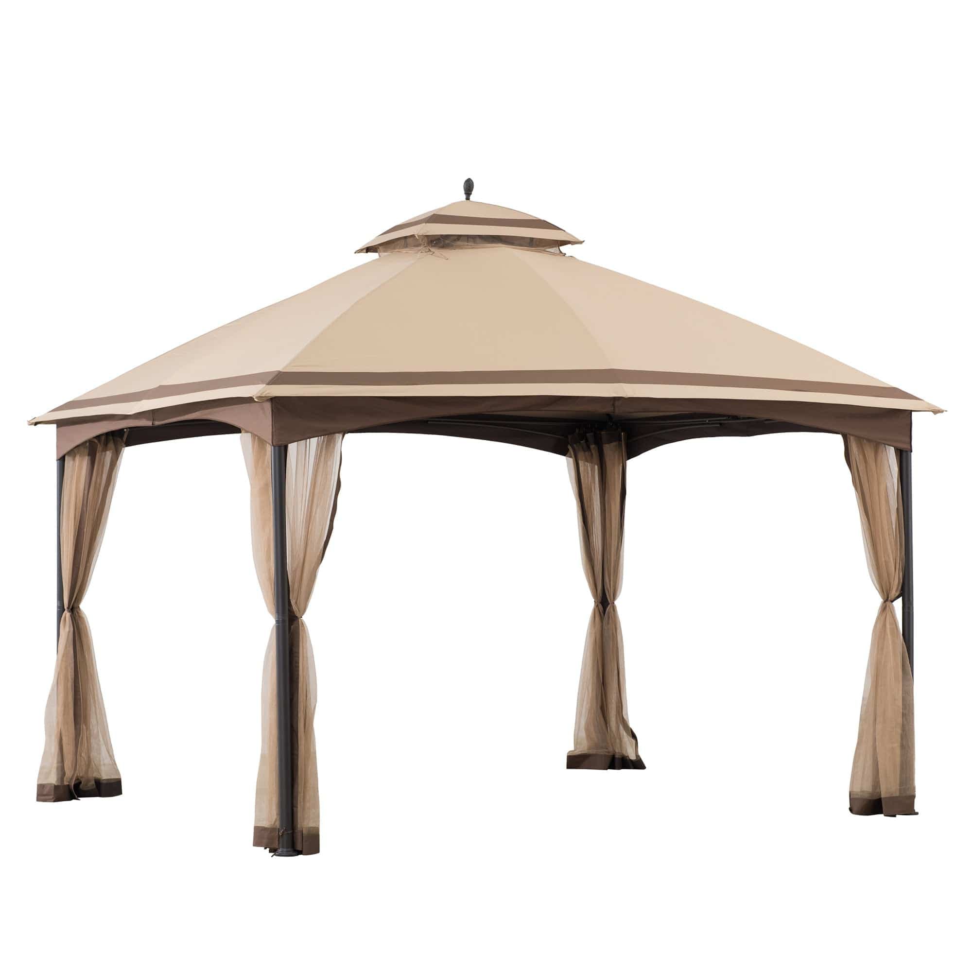 SUNJOY Outdoor Patio 10x13 Steel 2-Tier Backyard Soft Top Gazebo with Ceiling Hook and Netting