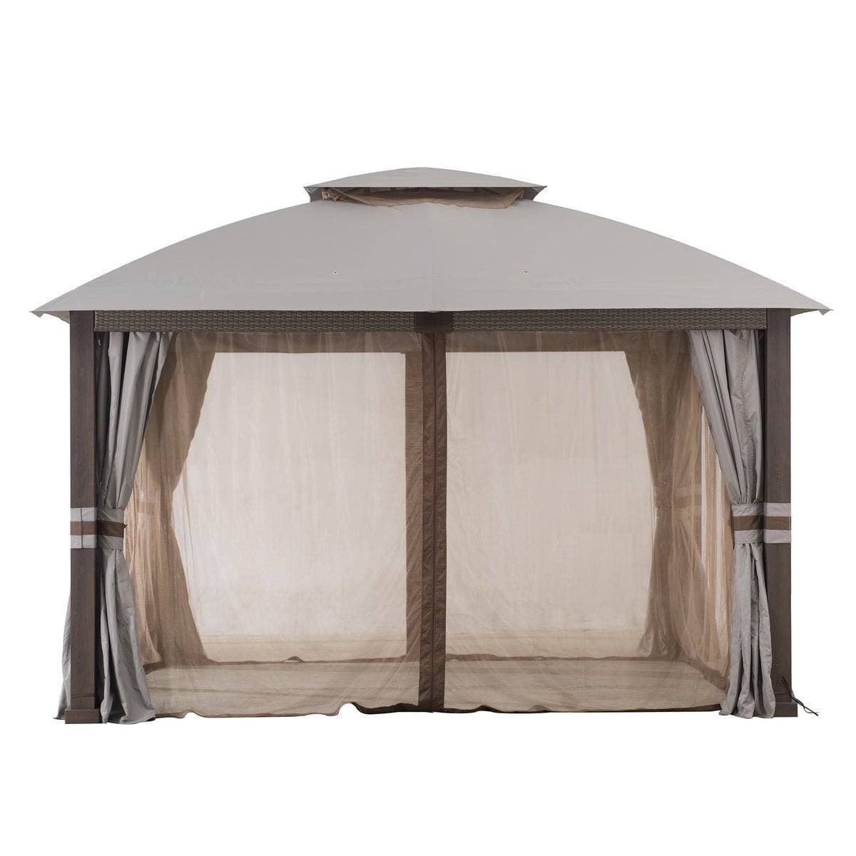 SUNJOY 11x13 Soft Top Gazebo Outdoor Steel Frame Patio Gazebo with 2-Tier Canopy, Netting, Curtains and Hook