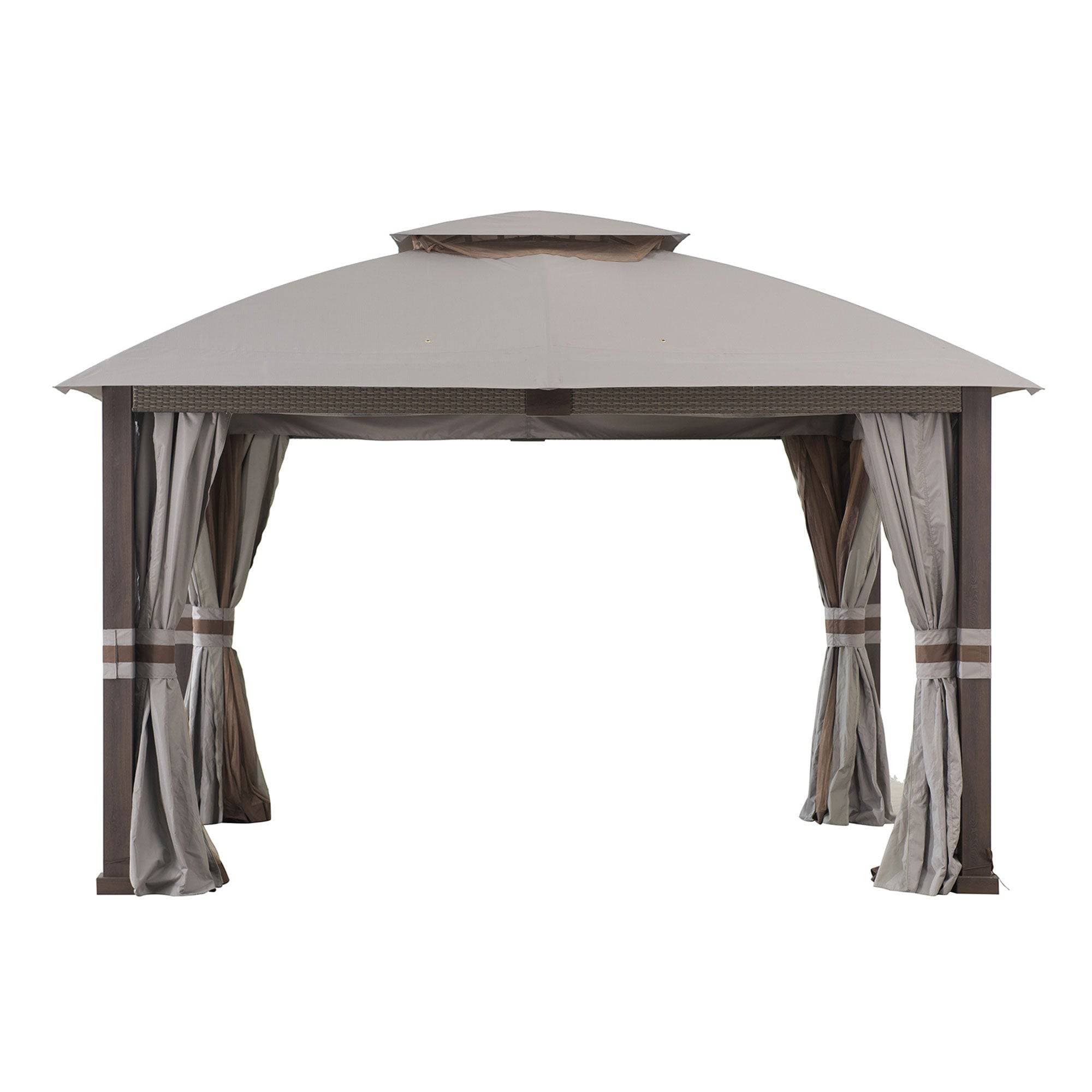 SUNJOY 11x13 Soft Top Gazebo Outdoor Steel Frame Patio Gazebo with 2-Tier Canopy, Netting, Curtains and Hook