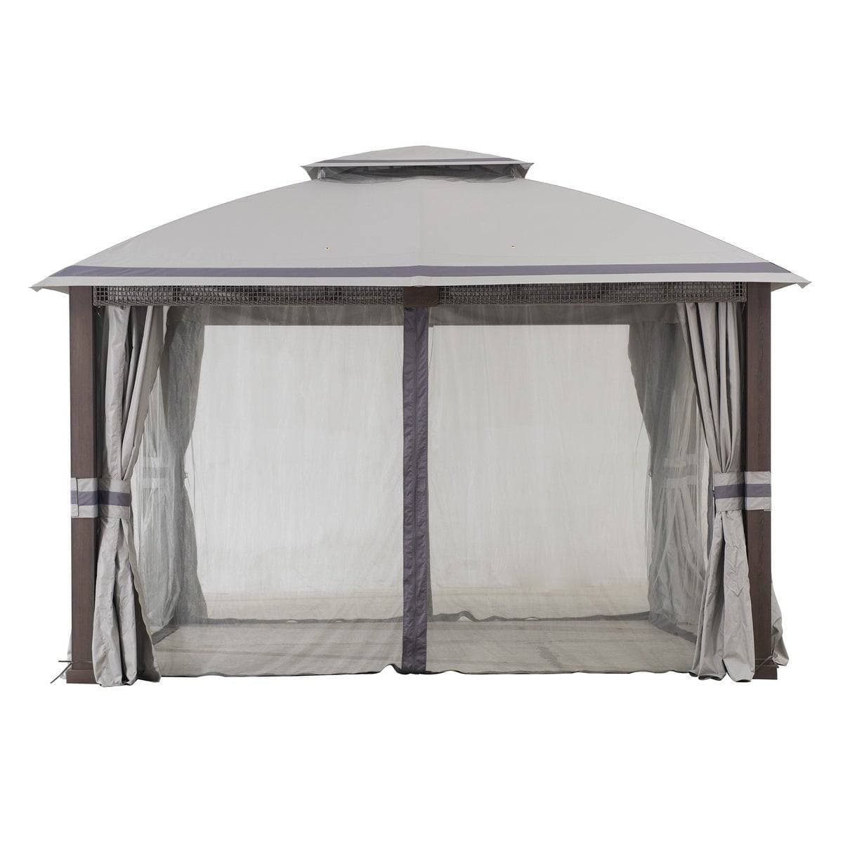 SUNJOY 11x13 Soft Top Gazebo Outdoor Steel Frame Patio Gazebo with 2-Tier Canopy, Netting, Curtains and Hook