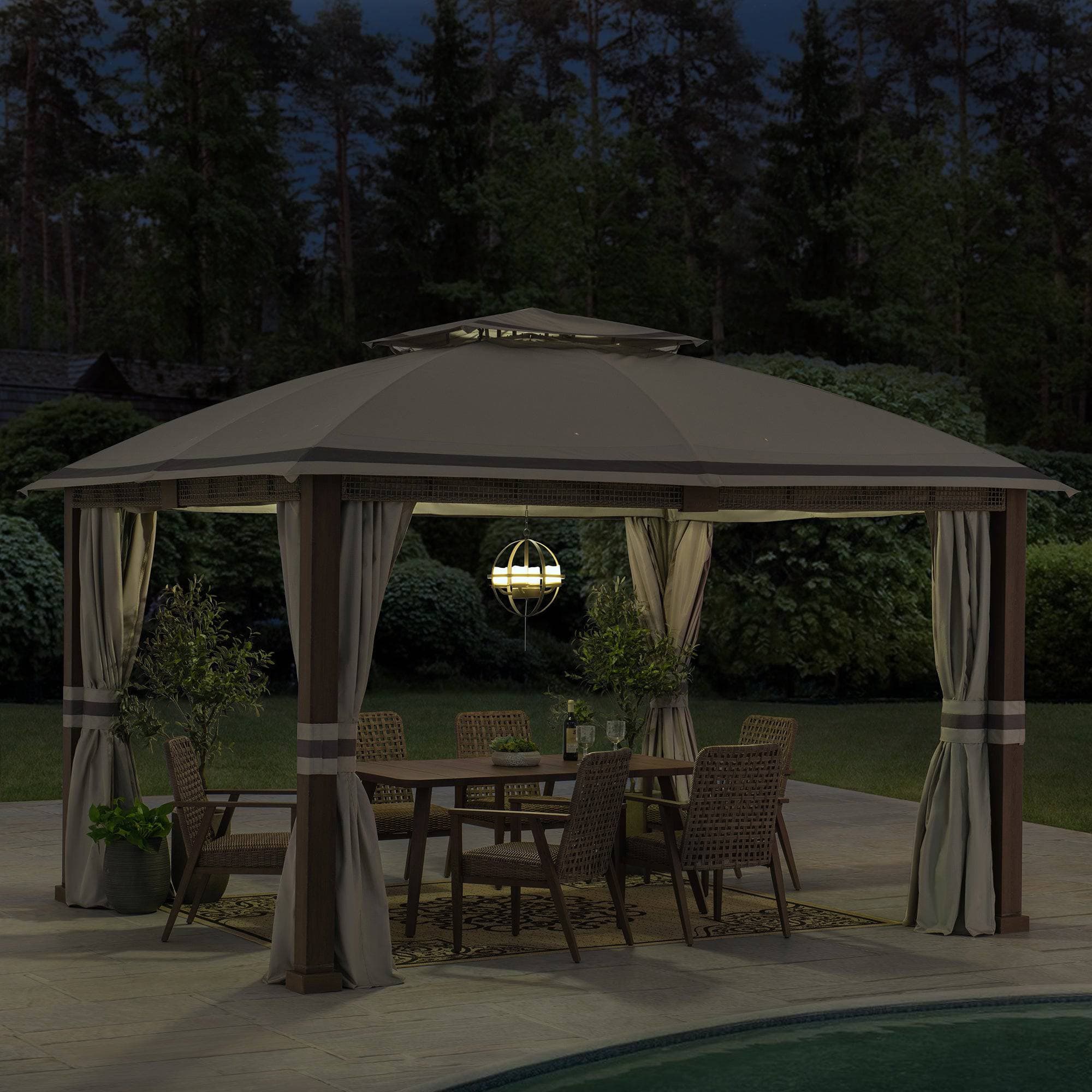 SUNJOY 11x13 Soft Top Gazebo Outdoor Steel Frame Patio Gazebo with 2-Tier Canopy, Netting, Curtains and Hook