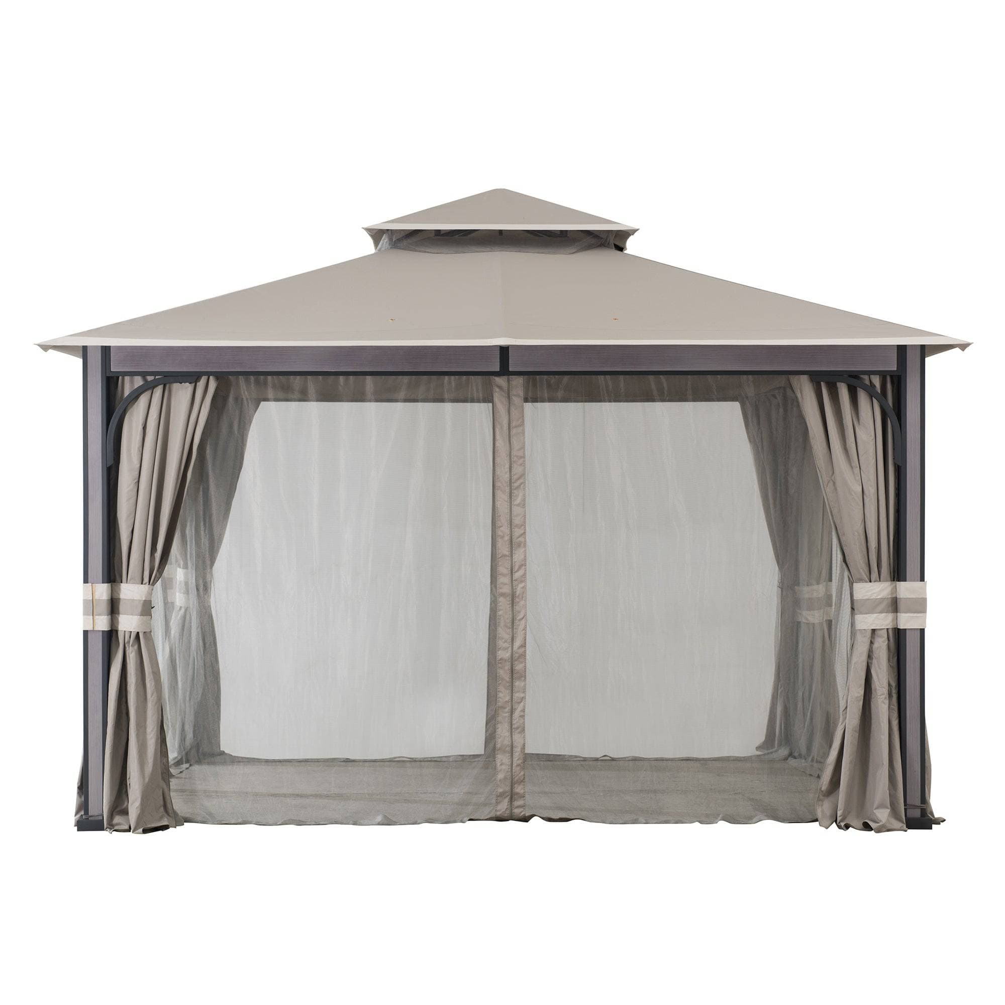 SUNJOY 11x13 Soft Top Gazebo Outdoor Patio Steel Frame 2-Tier Backyard Gazebo with Netting, Curtains and Hook