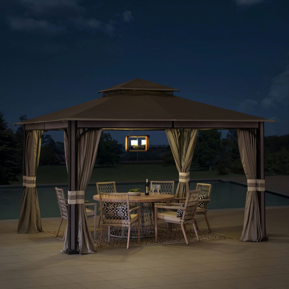 SUNJOY 11x13 Soft Top Gazebo Outdoor Patio Steel Frame 2-Tier Backyard Gazebo with Netting, Curtains and Hook