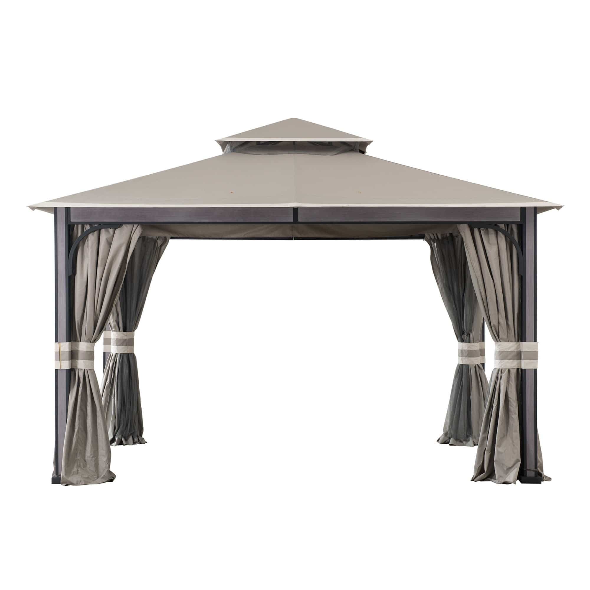 SUNJOY 11x13 Soft Top Gazebo Outdoor Patio Steel Frame 2-Tier Backyard Gazebo with Netting, Curtains and Hook