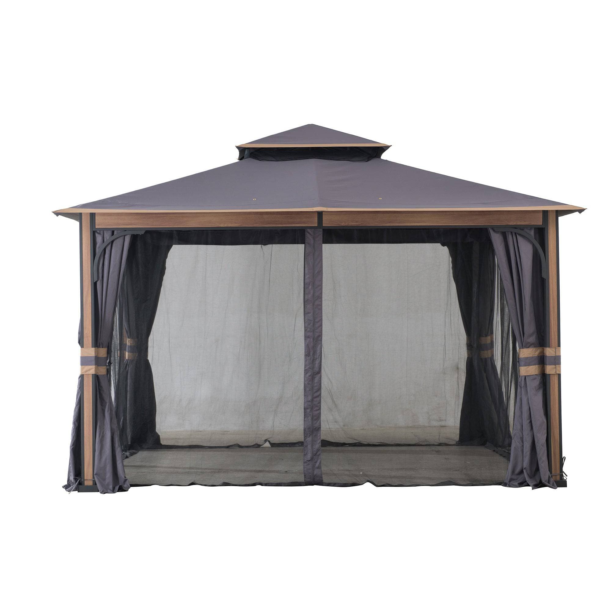 SUNJOY 11x13 Soft Top Gazebo Outdoor Patio Steel Frame 2-Tier Backyard Gazebo with Netting, Curtains and Hook