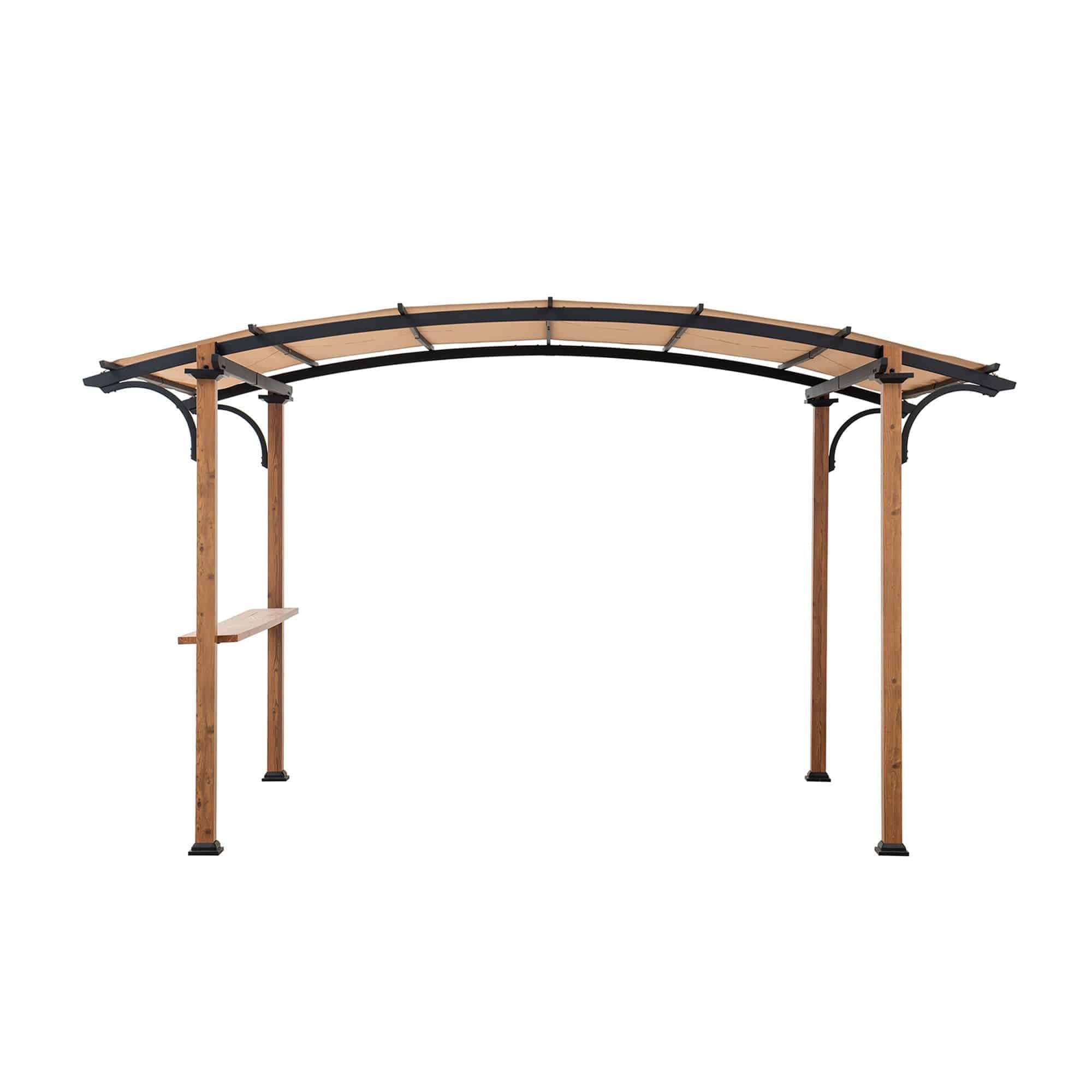 SUNJOY Outdoor Patio 9x13 Modern Tan Metal Arched Pergola Kit with Bar Shelf
