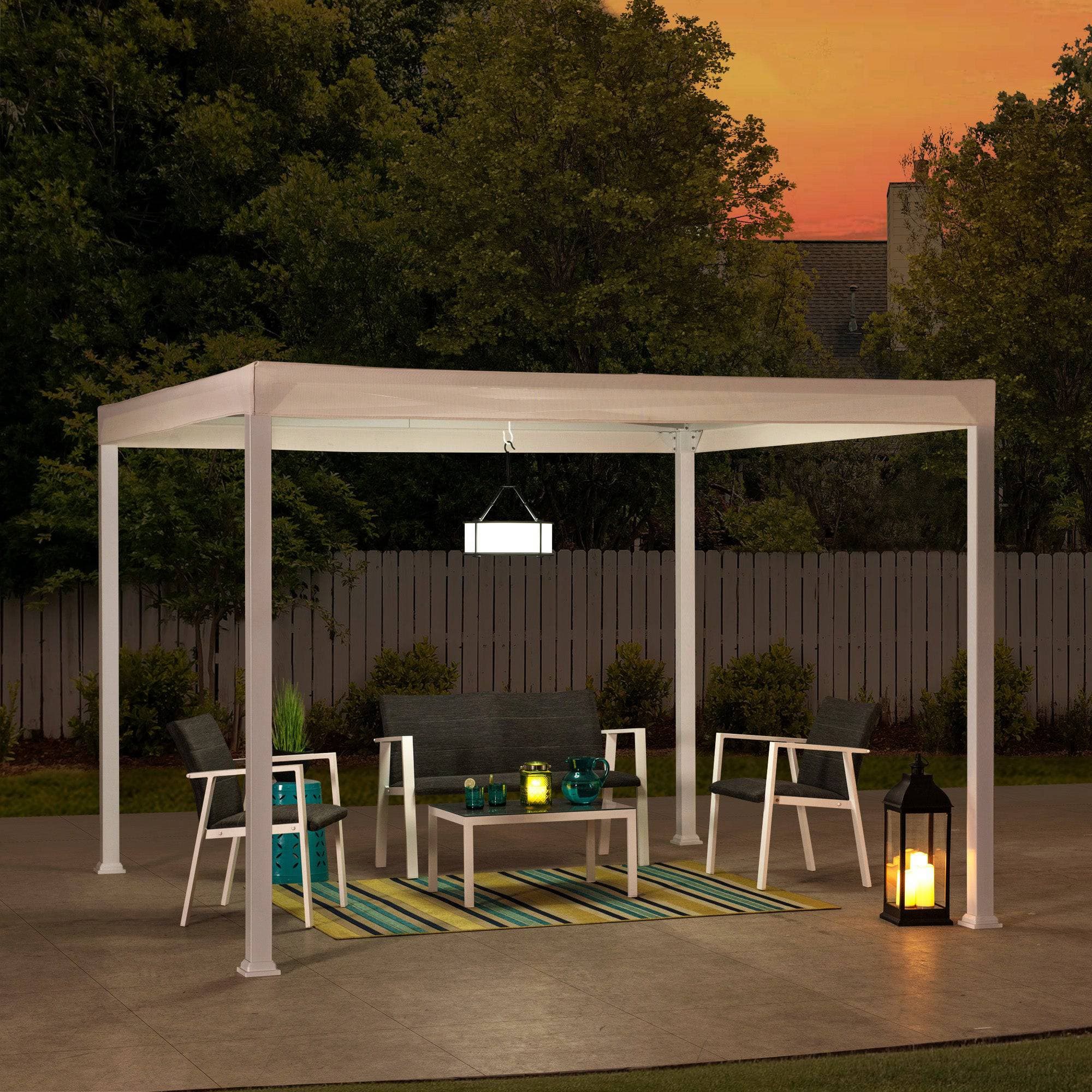 SUNJOY Outdoor Patio 10x10 White Steel Flat Backyard Soft Top Gazebo with Ceiling Hook