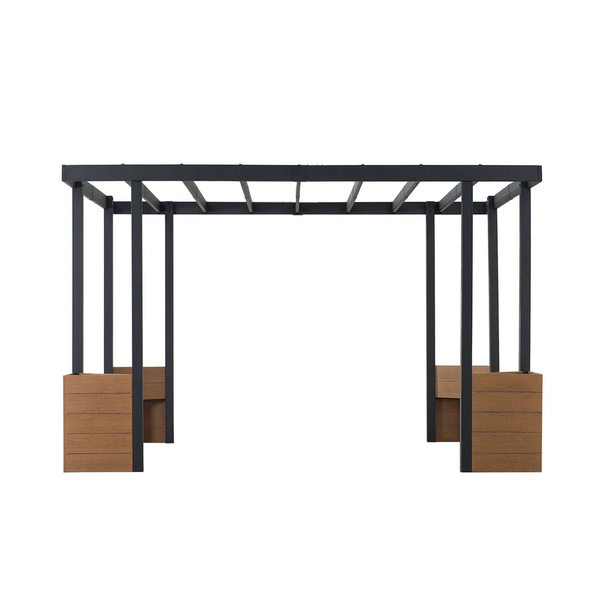 SUNJOY Outdoor Patio Black 10x12 Modern Metal Pergola Kit with Planters