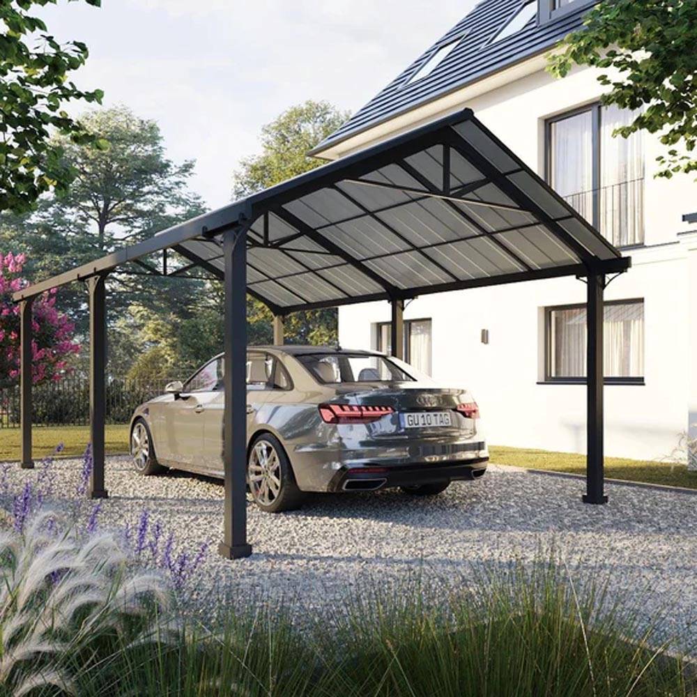 SUNJOY 12x20 Metal Carport, Black Steel Gable Roof Gazebo, Outdoor Living Pavilion with 2 Ceiling Hooks
