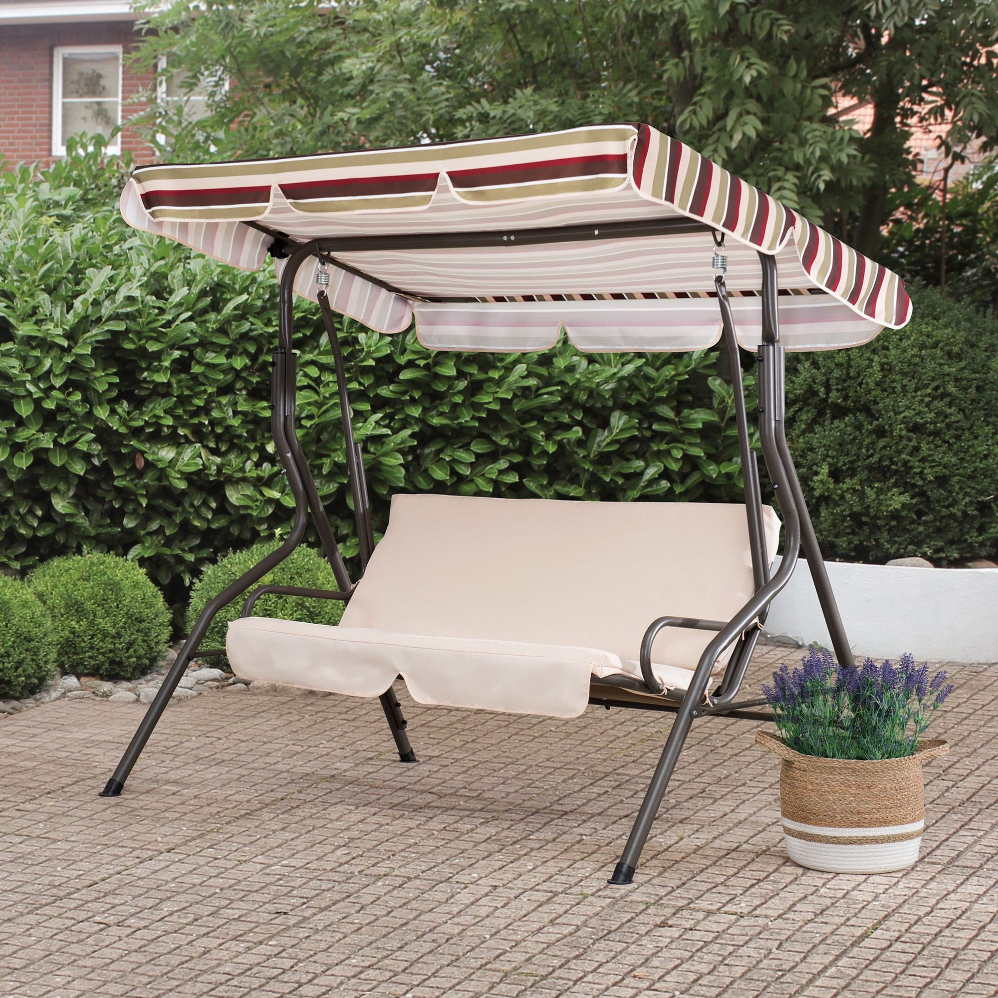 Sunjoy 2-Seat Steel Patio Swing Chair with Tilt Canopy.