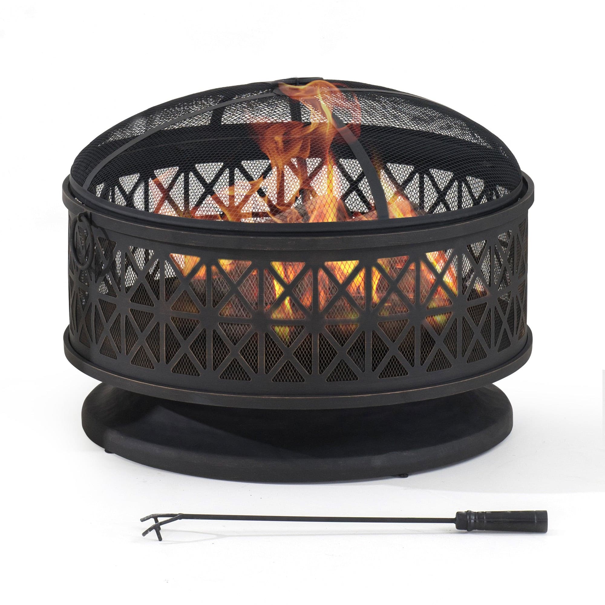 SUNJOY 30 Inch Outdoor Fire Pit Black Steel Patio Fire Pit Backyard Wood Burning Fire Pit with Spark Screen and Fire Poker