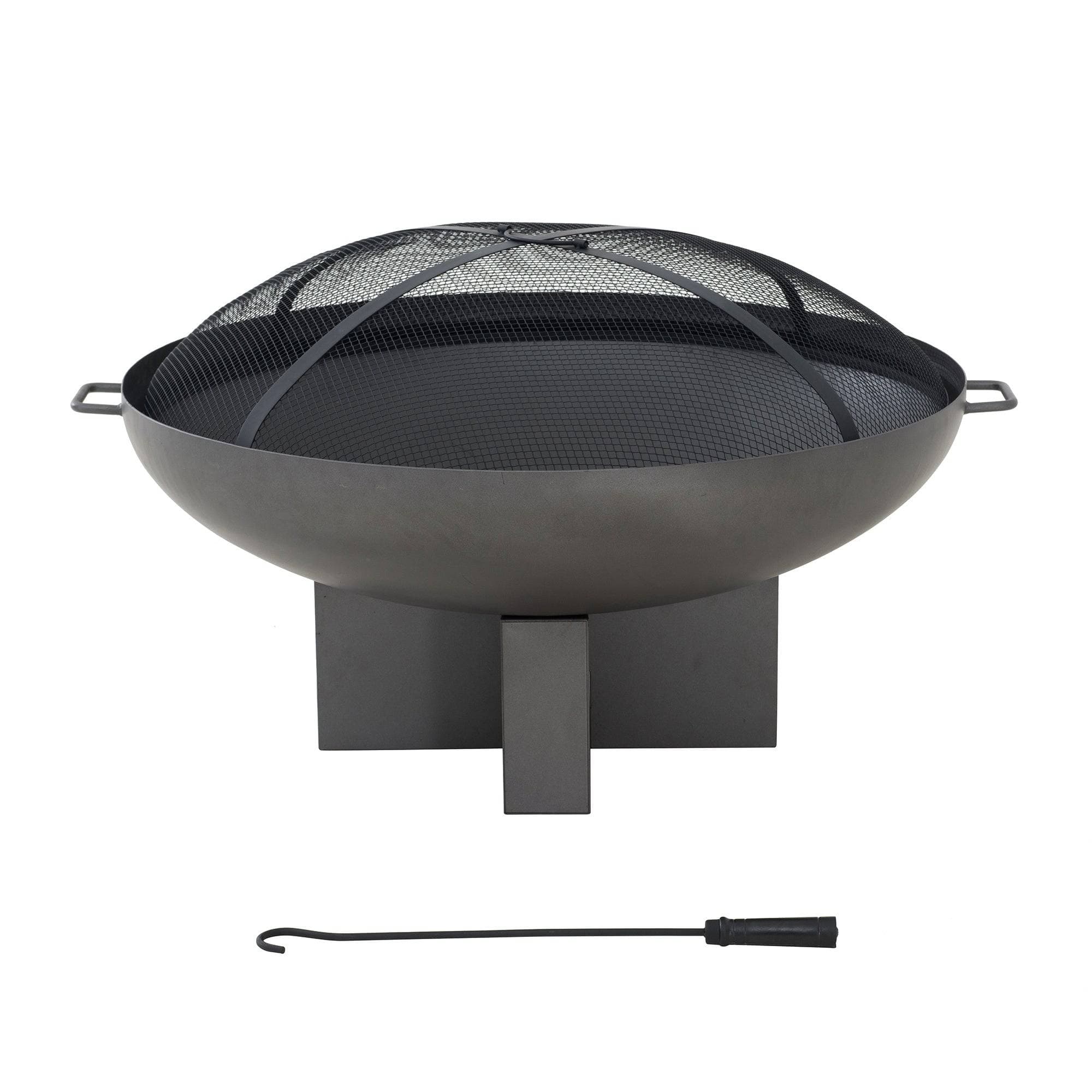 SUNJOY 40 Inch Outdoor Fire Pit Black Steel Wood Burning Patio Fire Pit with Mesh Screen and Fire Poker