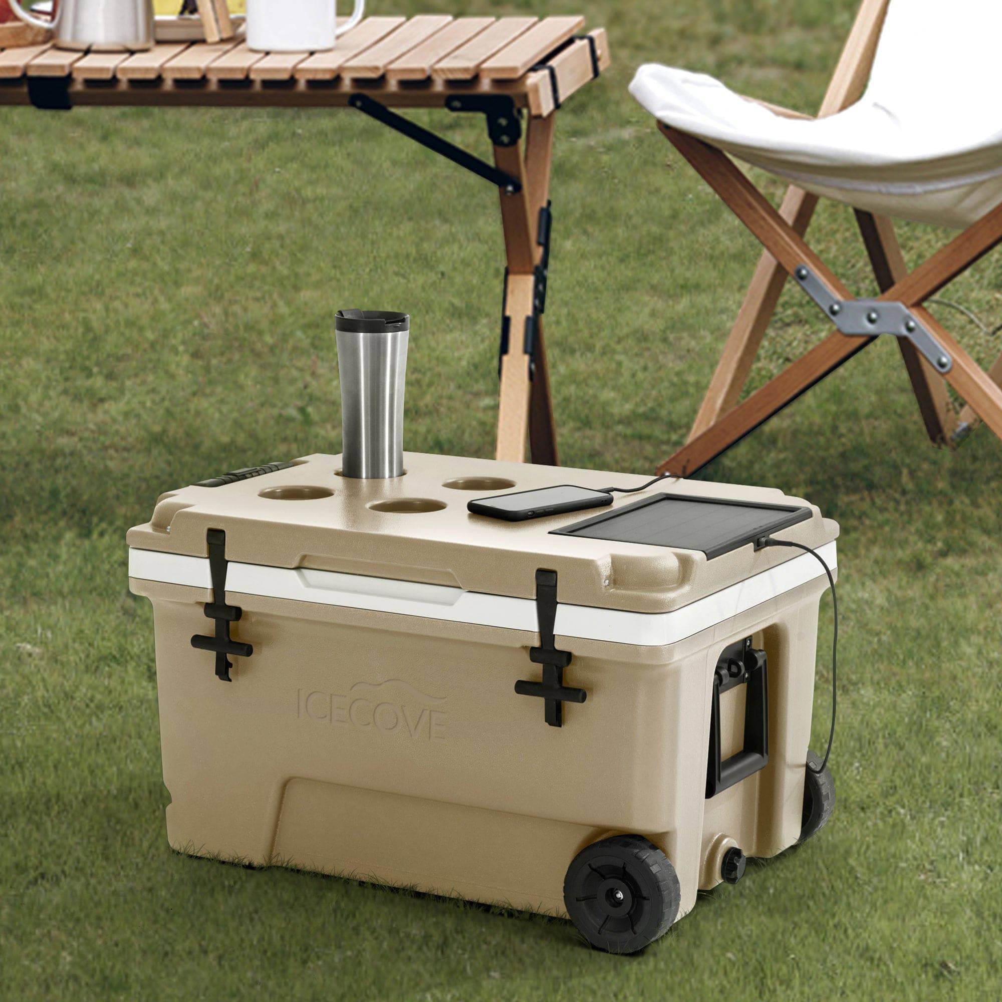 SUNJOY 60-Quart Best Large Beach Ice Cooler with Wheels and Handle