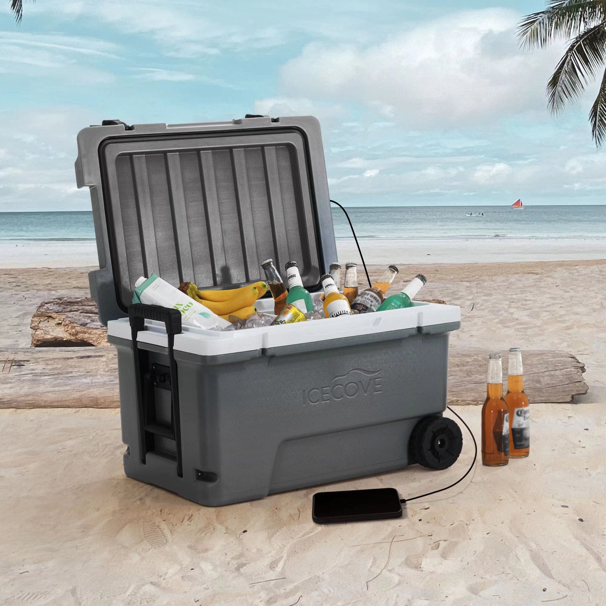 SUNJOY 60-Quart Best Large Beach Ice Cooler with Wheels and Handle