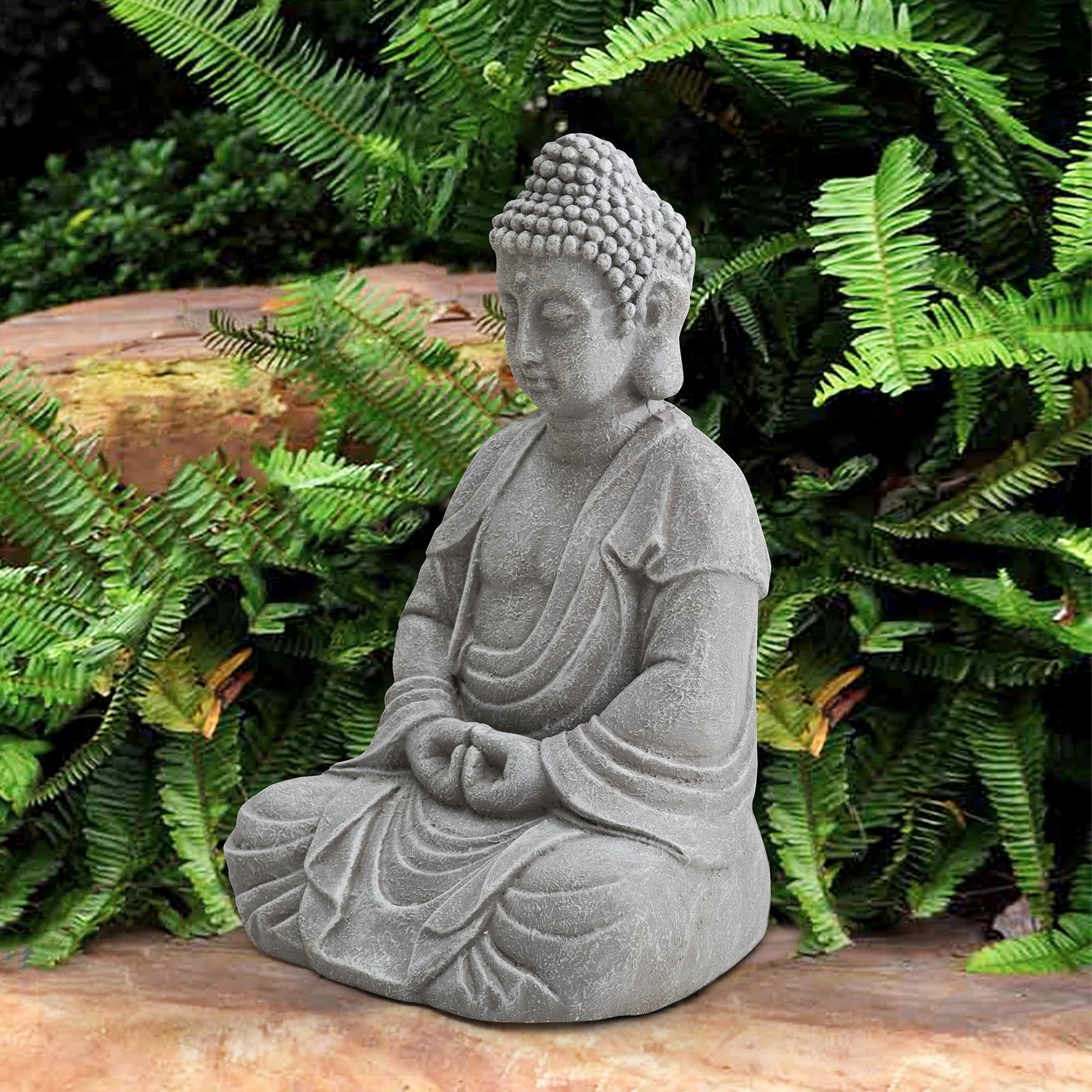 SUNJOY Buddha Statue 20 in. Large Sized Buddha Garden Statue Gray Decorative Outdoor Buddha Statue