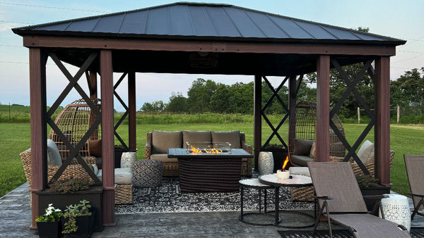 Hardtop Gazebo Outdoor Black Steel Roof 