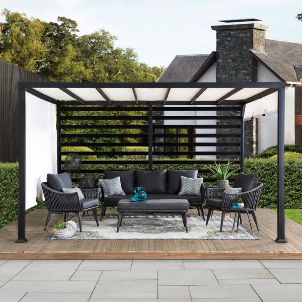 SUNJOY 10x12 Steel Pergola Kit with White Adjustable Canopy.