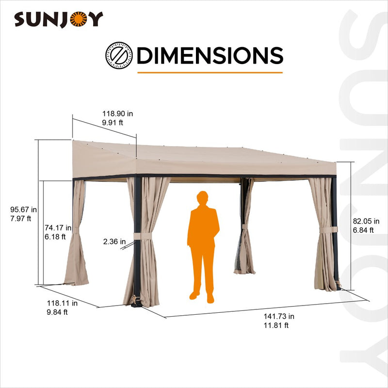 Sunjoy 10x 12 Mounted Gazebo| Lean to Pavilion |10x 12 Lean to Gazebo