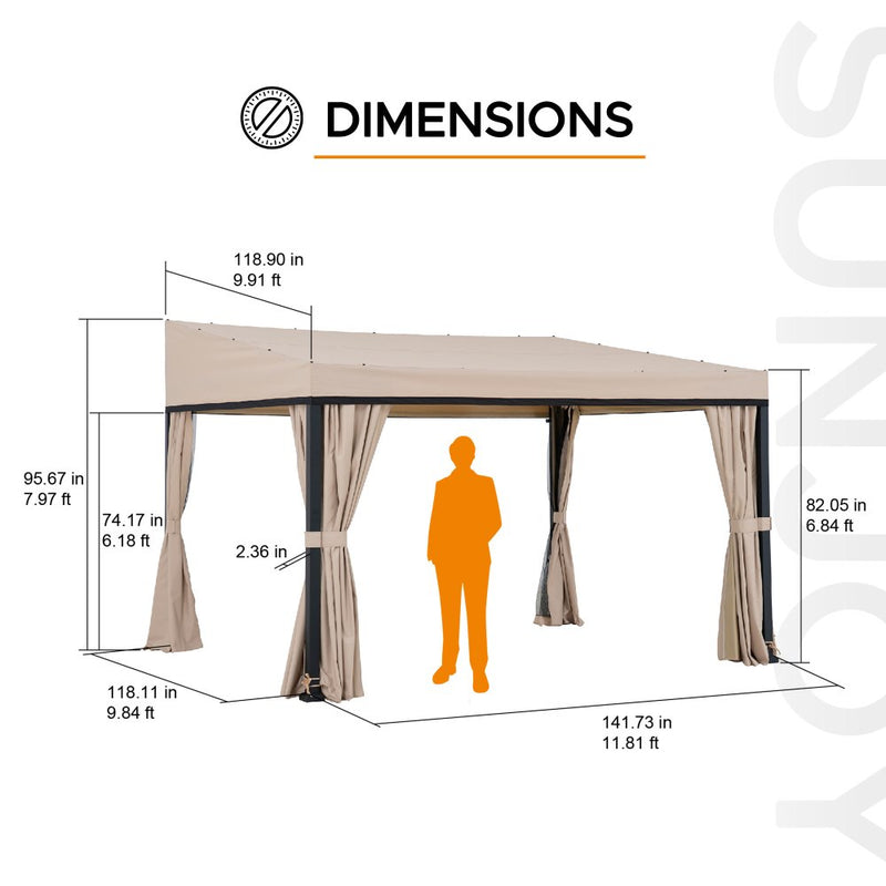 Sunjoy 10x 12 Mounted Gazebo| Lean to Pavilion |10x 12 Lean to Gazebo