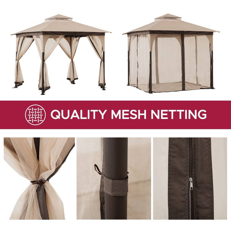 SUNJOY 9x9 Steel Frame 2-Tier Gazebo with Netting | Durable Steel Gazebo for Outdoor Spaces