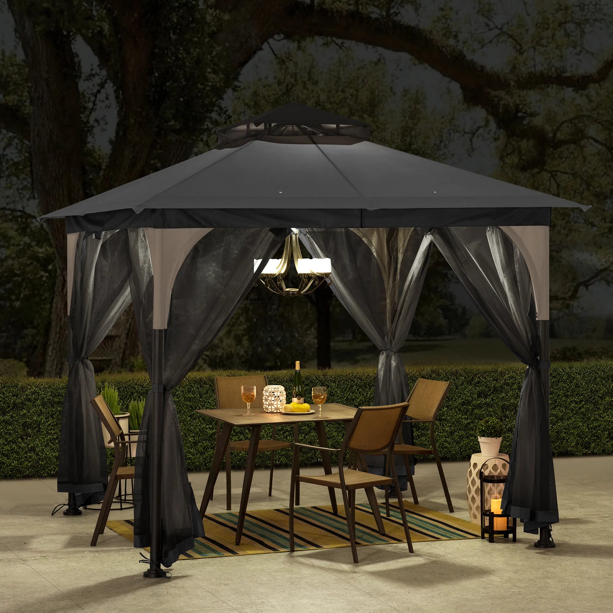SUNJOY 9x9 Soft Top Garden Gazebo with Mosquito Netting - Light Gray & Black