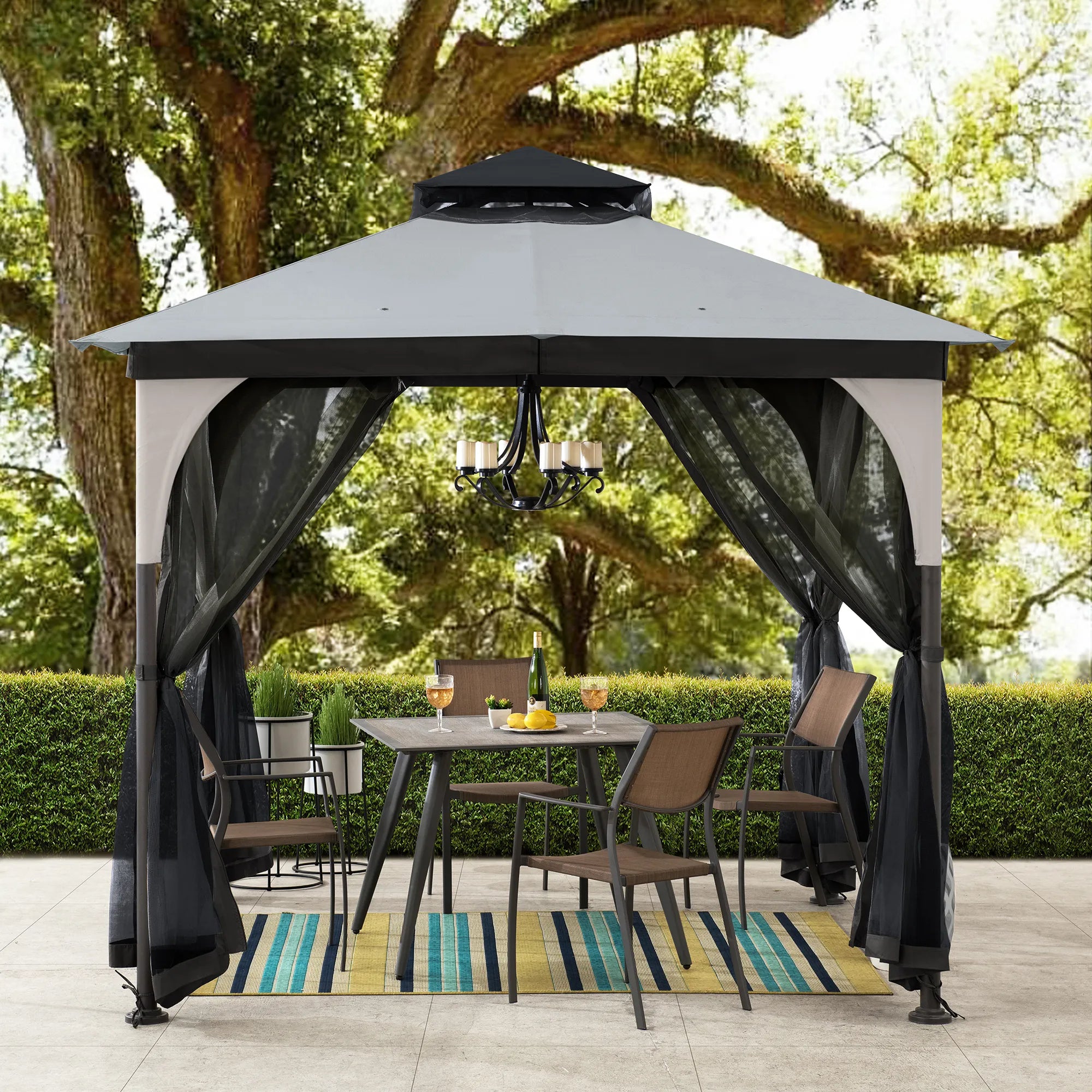SUNJOY 9x9 Soft Top Garden Gazebo with Mosquito Netting - Light Gray & Black