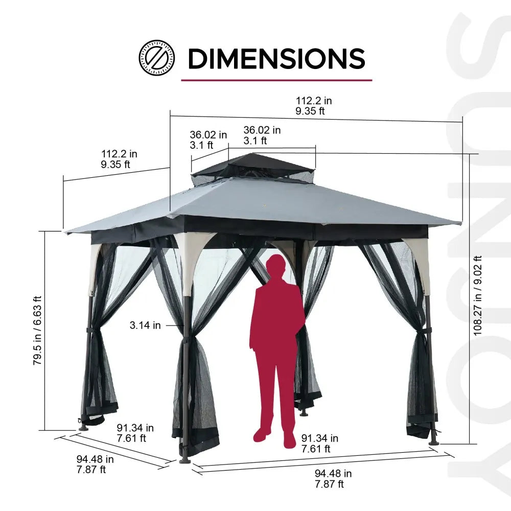 SUNJOY 9x9 Soft Top Garden Gazebo with Mosquito Netting -  Light Gray & Black