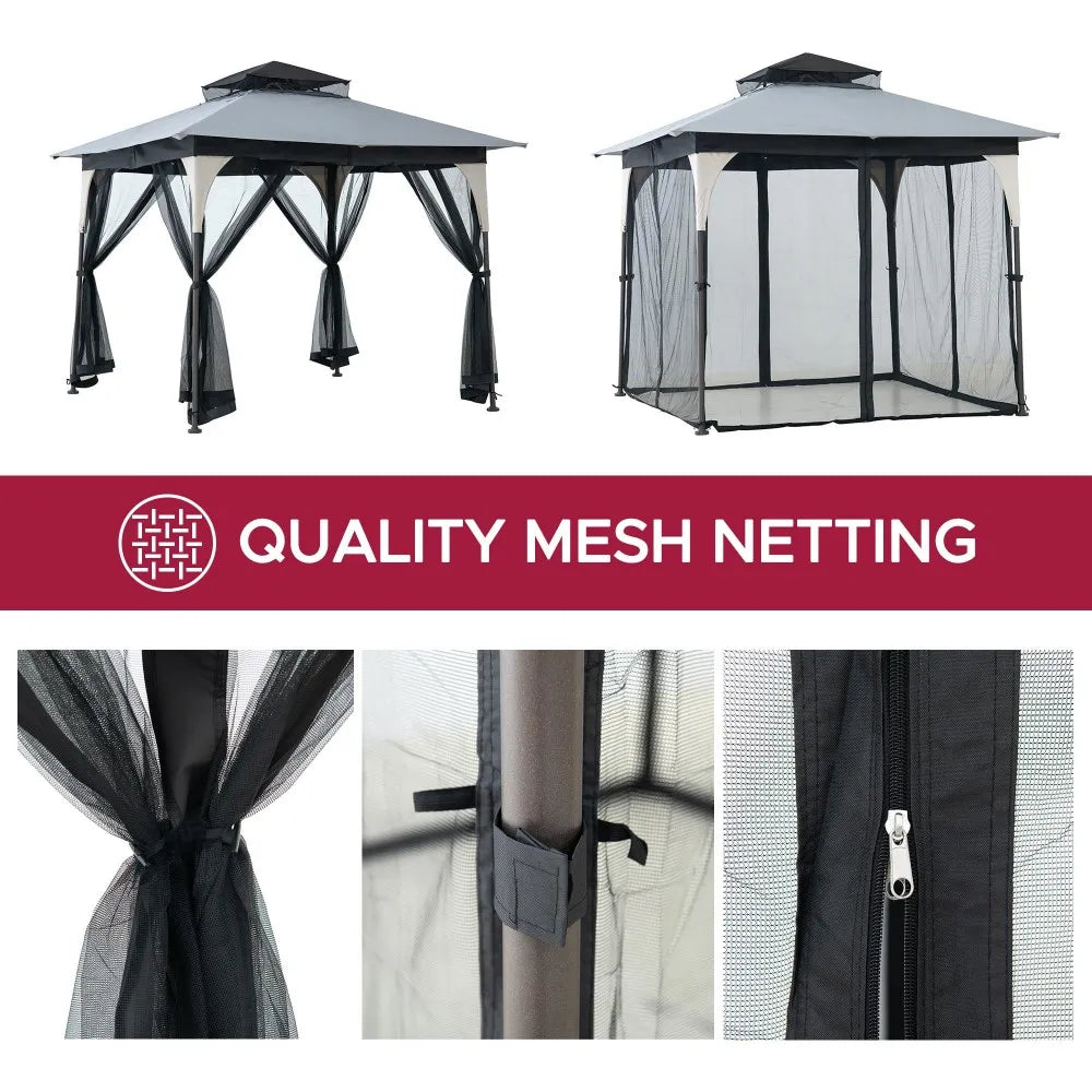 SUNJOY 9x9 Soft Top Garden Gazebo with Mosquito Netting -  Light Gray & Black