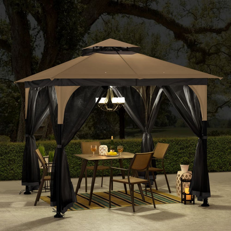 9x9 Steel Frame Gazebo with Soft Top & Netting – SUNJOY