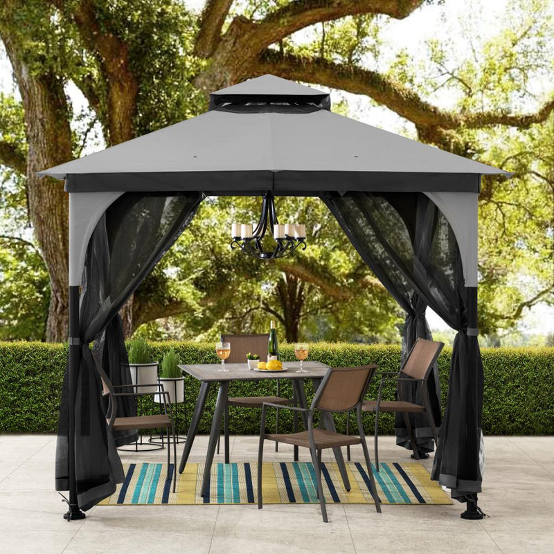 9x9 Steel Frame Gazebo with Soft Top & Netting – SUNJOY