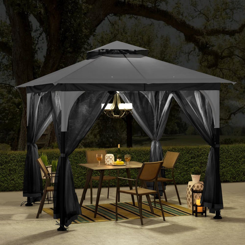 9x9 Steel Frame Gazebo with Soft Top & Netting – SUNJOY
