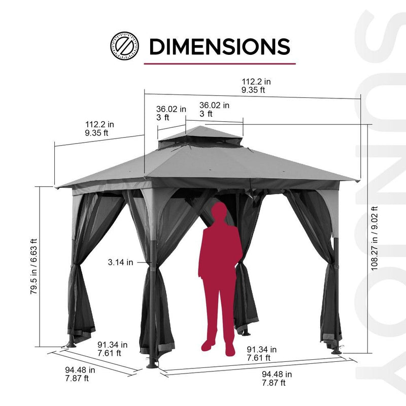 SUNJOY 9x9 Steel Frame 2-Tier Gazebo with Netting | Outdoor Metal Gazebo for Patio
