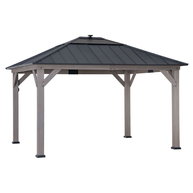 11x13 Wooden Gazebo with Solar Panel & Led Lights - SUNJOY