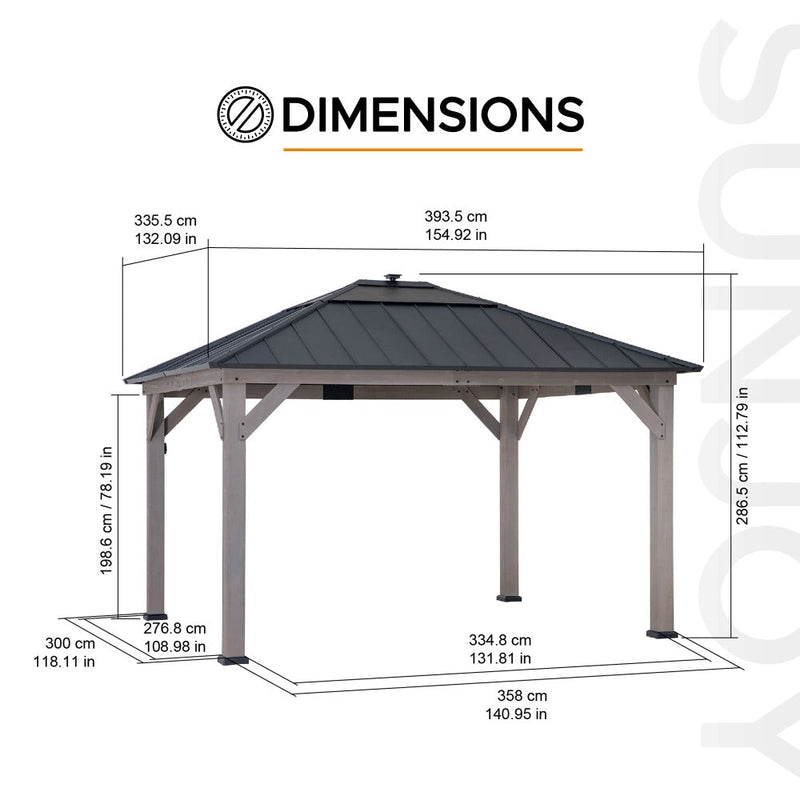 11x13 Wooden Gazebo with Solar Panel & Led Lights - SUNJOY