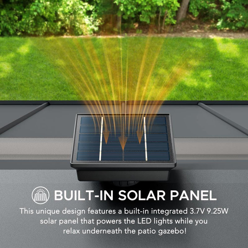 11x13 Wooden Gazebo with Solar Panel & Led Lights - SUNJOY