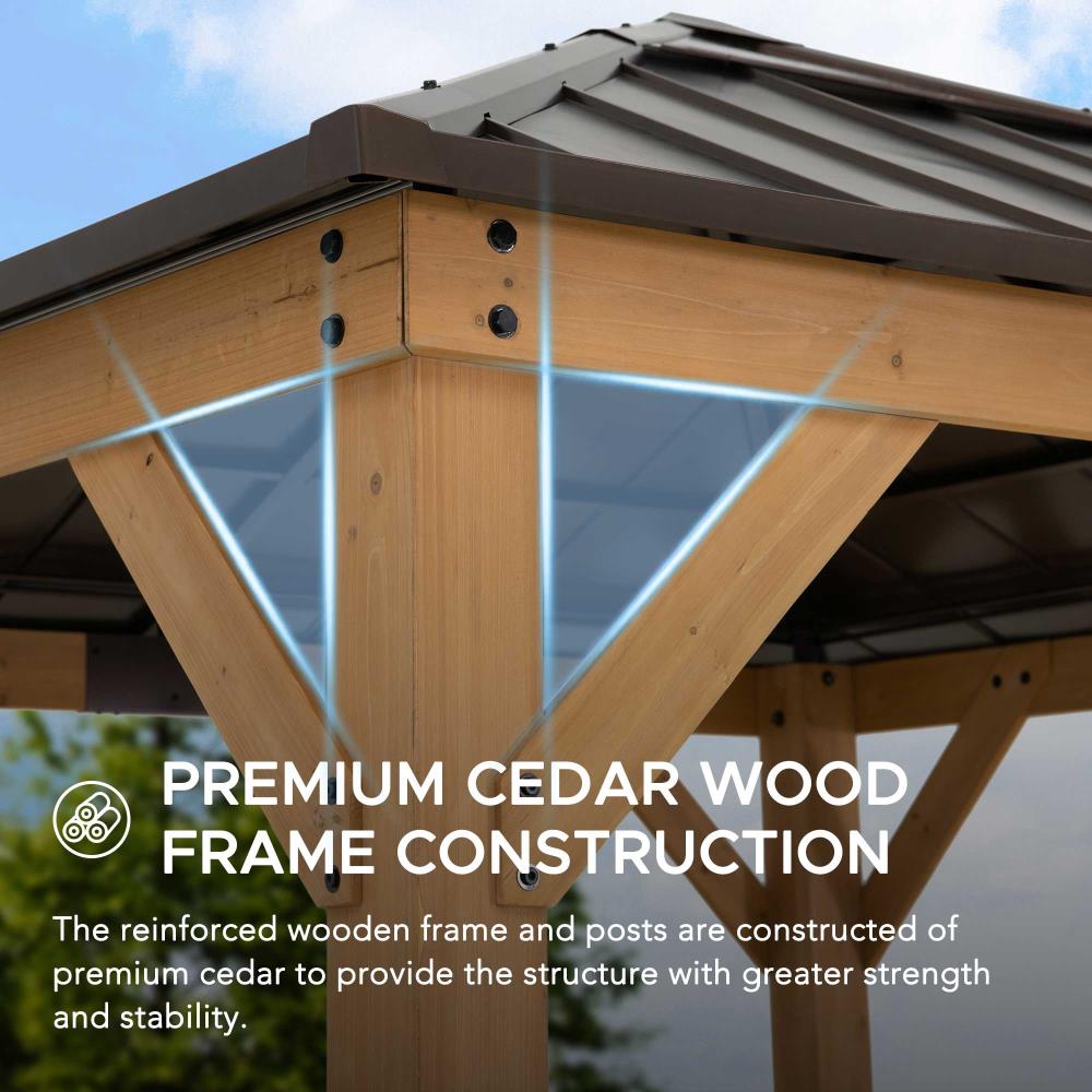 9×9 Outdoor Cedar Wood Gazebo with Hip Roof Hardtop丨SUNJOY Canada