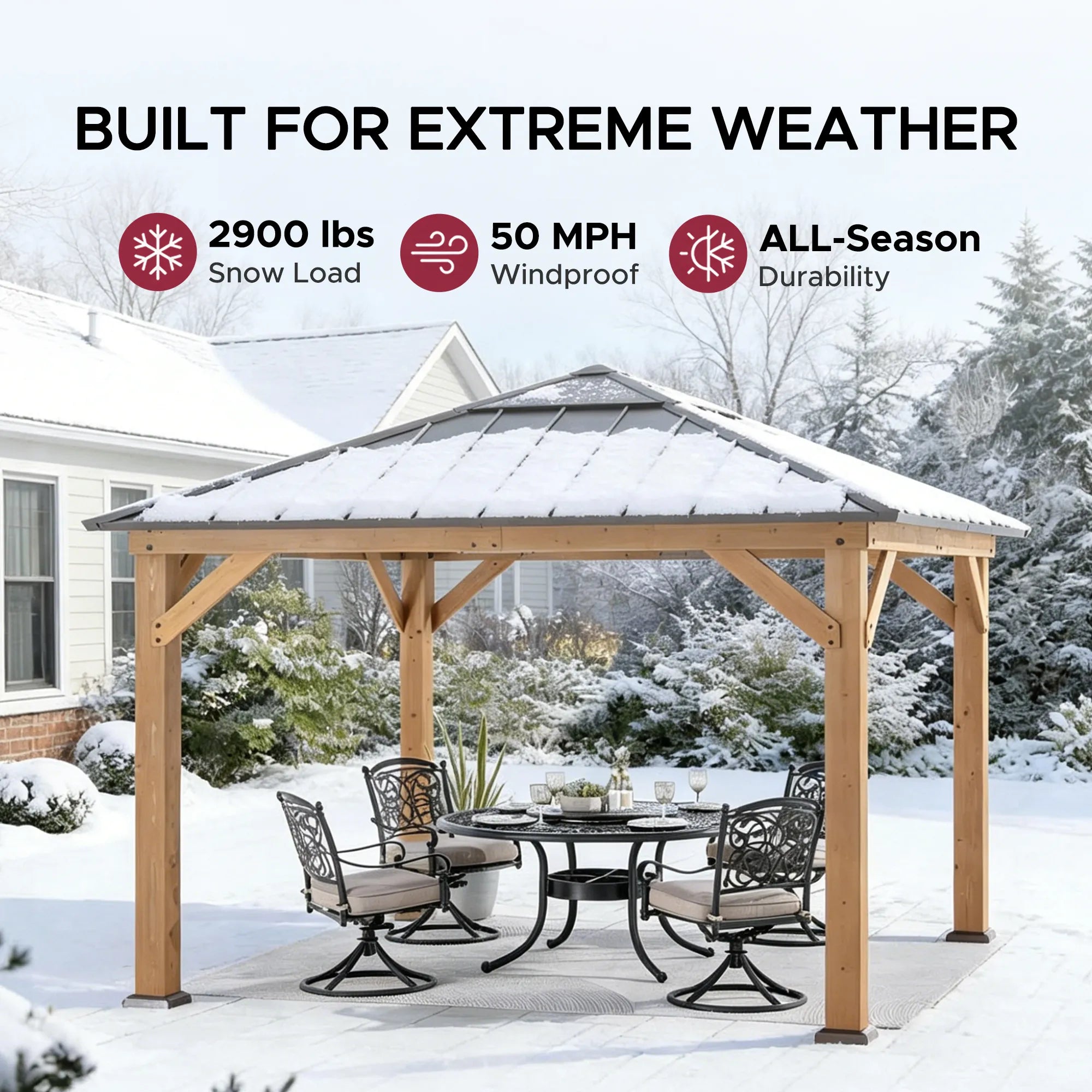 SUNJOY Hard Top Gazebo, 11' x 11' Wooden Gazebo, Cedar Framed Gazebo with Steel Hip Roof and Polycarbonate Skylight