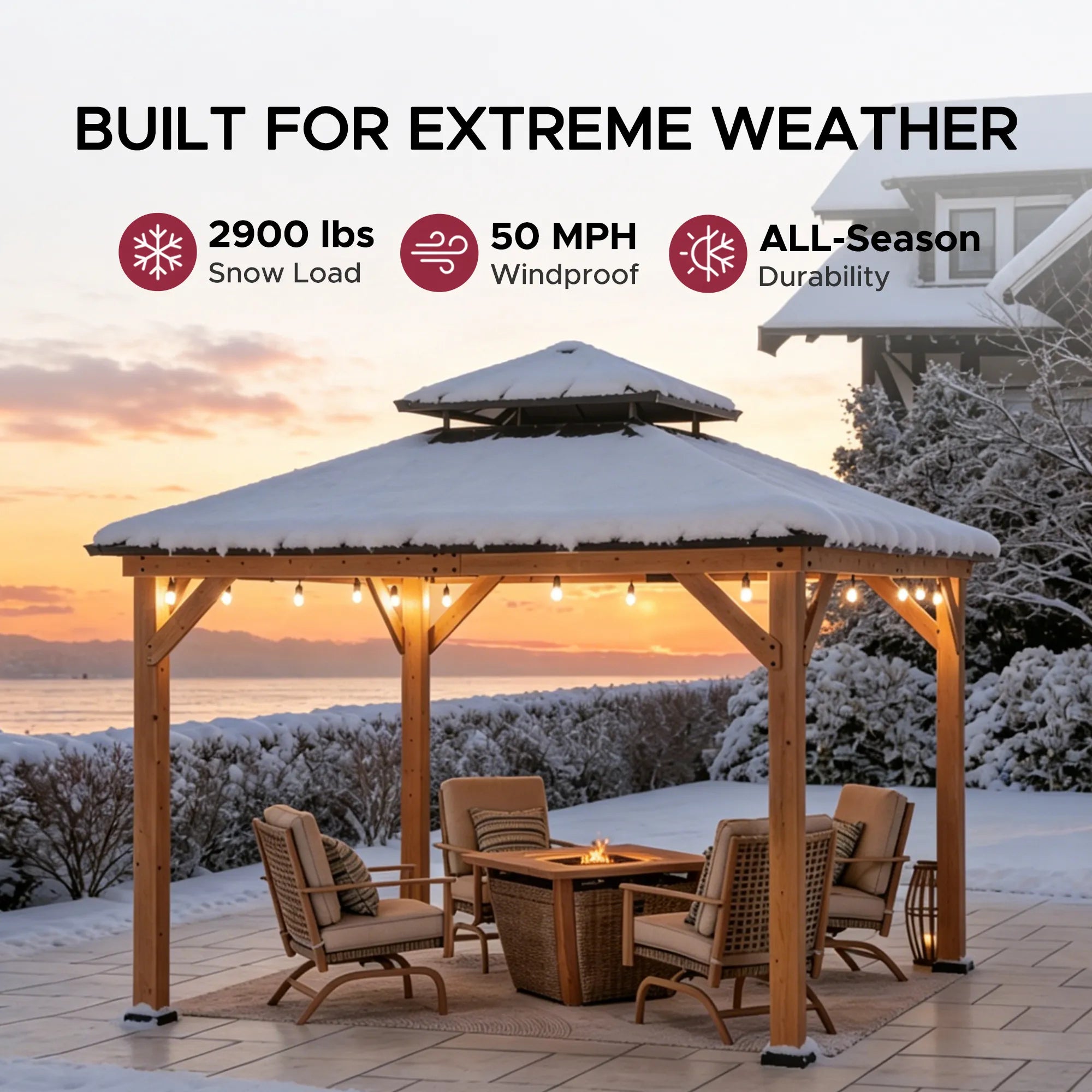 SUNJOY 11x11 Wooden Frame Patio Hardtop Gazebo with Ceiling Hook - Upgrade Natural Cedar