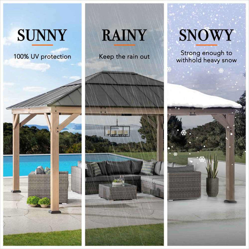 13x15 Wooden Gazebo Kit Outdoor Wood & Metal Gazebo - SUNJOY